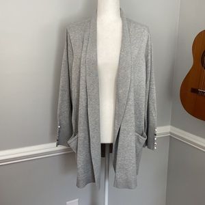 CJ Banks Gray Long Sleeve Lightweight Cardigan Sweater With Pockets